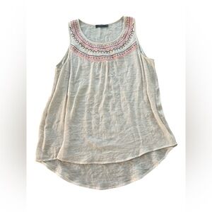 THML Embroidered Sleeveless Beige Top Hi-lo hem Size M